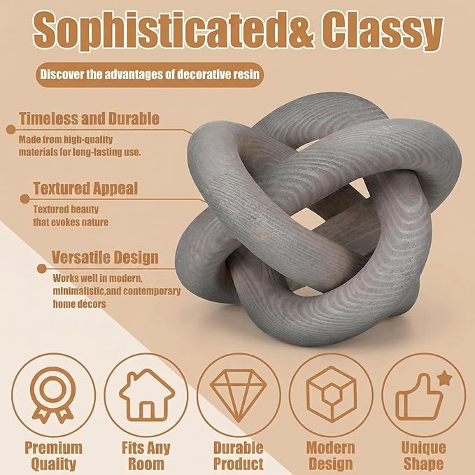 3 Link Wood Knot Decor Rustic Home Décor Accents Hand Carved Coffee Table Decoration, Boho Chain Link Decoration, Modern Shelf, Rustic Objects for Home Living Room Bedroom(Gray)