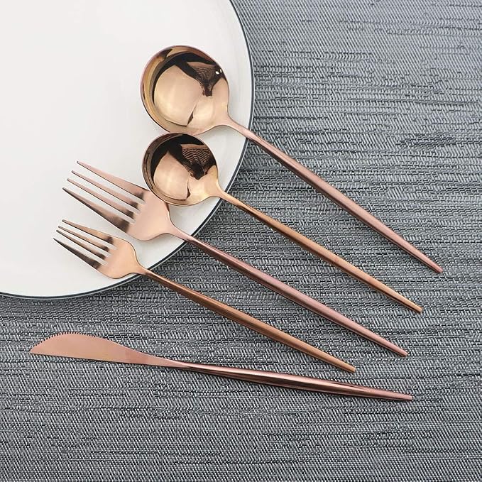 Rose Gold Silverware Set, JASHII 30-Piece Stainless Steel Flatware Cutlery Set - Image 2