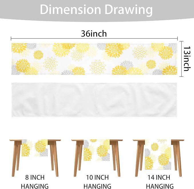 Dahlia Flower Table Runner 13x36 Inch Farmhouse Yellow Gray Runners Modern - Image 6
