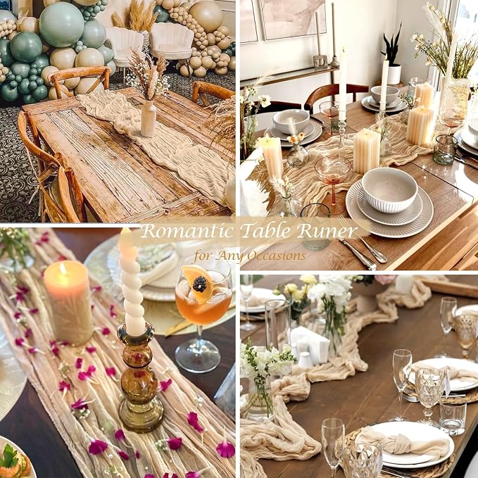 6 Pack Champagne Cheesecloth Table Runners 35x120 Inches Beige Cheese Cloth - Image 5