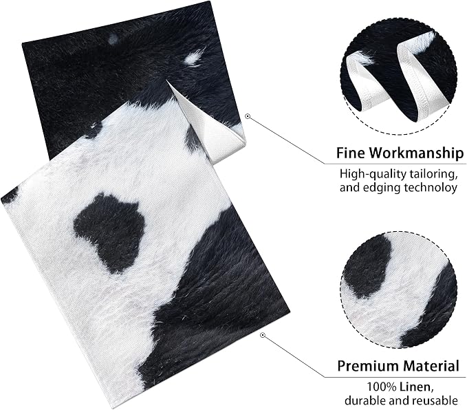 Linen Cow Print Table Runner 13x71 Inch Farmhouse Western White Black Cowhide - Image 2