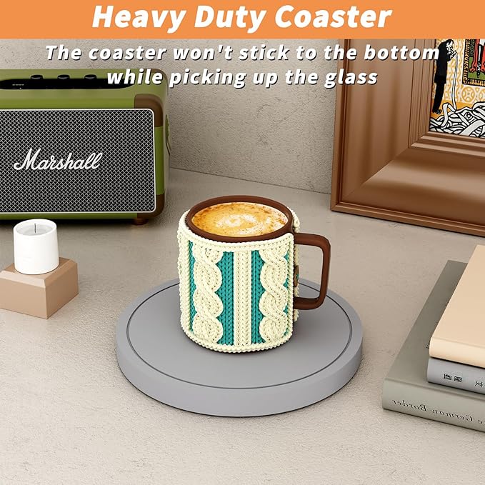Azhou 6Pcs Drink Coasters with Holder, Silver Absorbent Coaster for Drinks, Non-Slip with Velvet Bottom, Thick Heavy Duty 4 inch Diatomaceous Earth Coasters, Ceramic Tile for Crafts