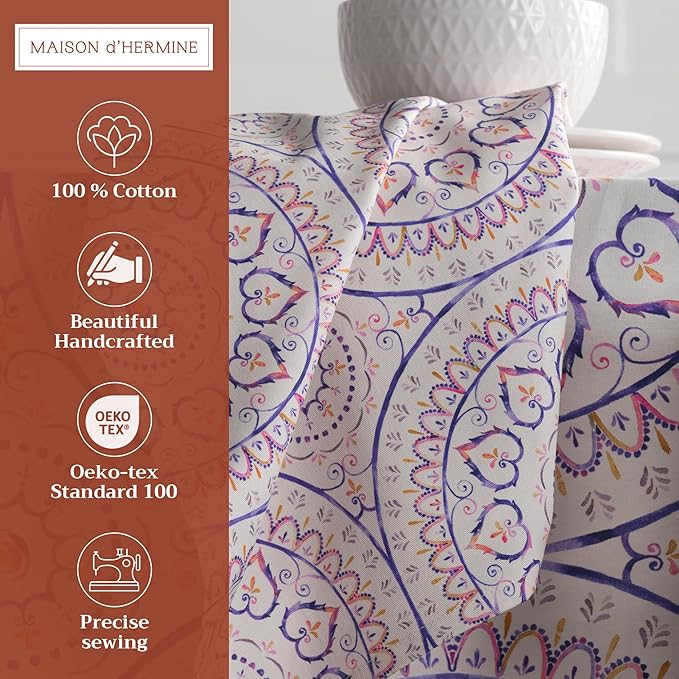 Maison d' Hermine Cloth Napkins Set of 4 100% Cotton Everyday Reusable Square Napkins Cloth Washable Dinner Party Wedding Restaurant Valentines Day Decorations Spring/Summer (Mandala, 20" x 20")