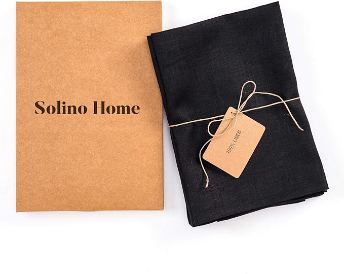 Solino Home Black Linen Napkins Set of 4 - 100% Pure Linen Cloth Washable Dinner Napkins 20 x 20 Inch for Winter, Easter - Fete