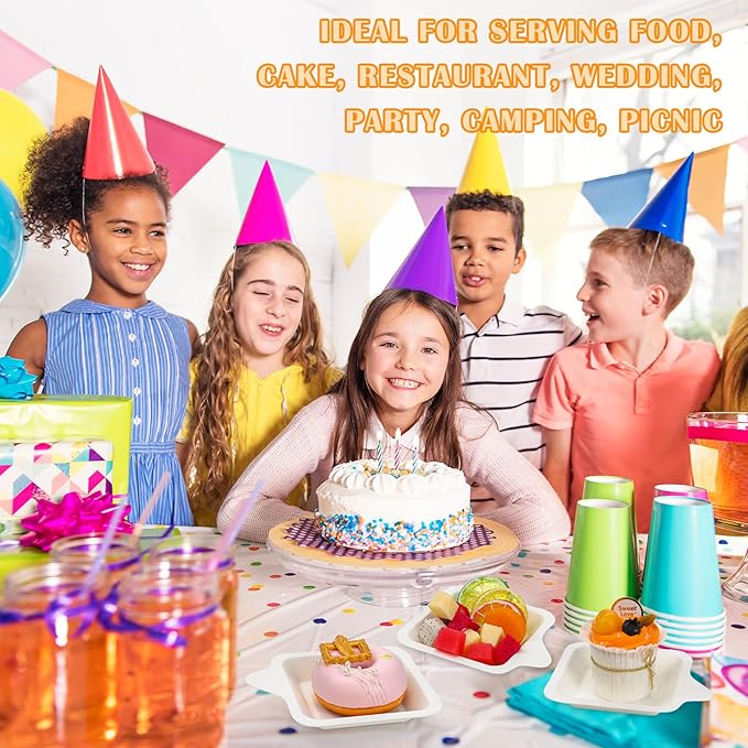 Remerry 200 Pcs Small 4 Inch Paper Plates Bulk Disposable Plates Paper White Square Dessert Cake Party Snack Sugarcane Bagasse Fiber Wedding Birthday Dinner Graduation Pet Feeding (4.41 x 5.24 Inch)