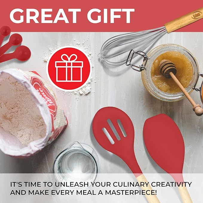 Kitchen Utensils Set, 21 Wood and Silicone Cooking Utensil Set, Non-Stick and Heat Resistant Kitchen Utensil Set, Kitchen Tools