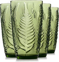 Green Drinking Glasses Set of 4, 16 oz Glass Cups, Vintage Fern Glassware | by QELVIO