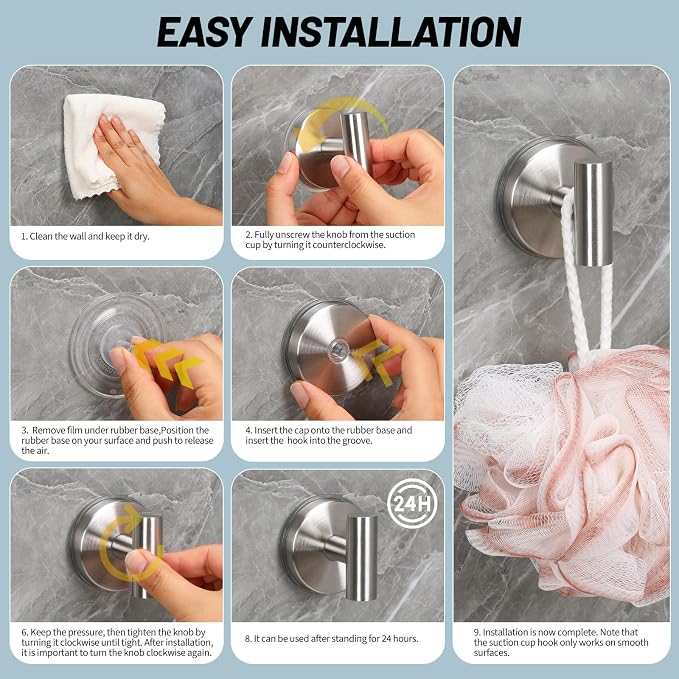 15 lb Suction Cup Hooks for Shower, Stainless Steel Bath Towel Hooks | - Image 6