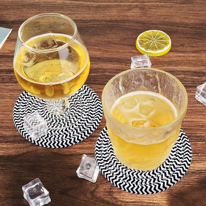ABenkle 8 Pcs Drink Coasters with Holder, Cotton Woven Absorbent Coasters for Drinks, Minimalist Home Decor Coaster Set for Wooden Tabletop Protection Table, 4.3 inches