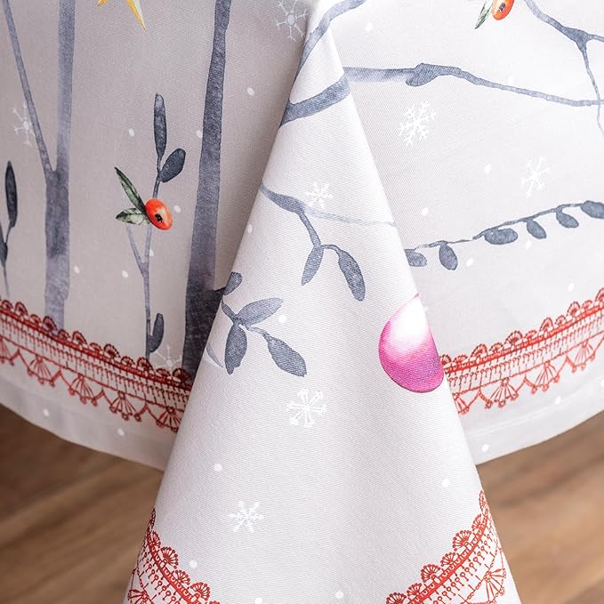 Maison d' Hermine Table Cloth Rectangle Table 100% Cotton 70 x 108 Inches Fall Tablecloth Reusable Everyday Use for Thanksgiving Christmas Decorations Dining Farmhouse Party (Fairy Christmas)