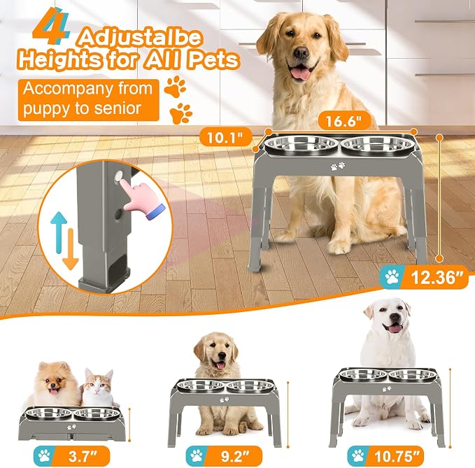 Elevated Bowls, 4 Height Adjustable Raised Stand - Image 2