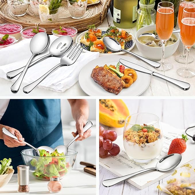 LIANYU 36-Piece Silverware Set with Serving Utensils, Stainless Steel Silverware Flatware Set for 6, Elegant Cutlery Tableware Includes Fork Spoon Knife, Mirror Polished, Dishwasher Safe