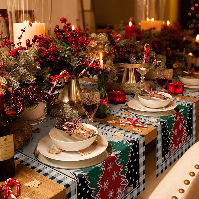 Christmas Trees Table Runner 70 Inches Long, Xmas Snowflake Retro Table Runners - Image 6