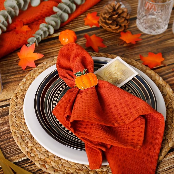 wonlex Pumpkin Napkin Rings Set of 6, Fall Napkin Rings Holder, Metal Napkin - Image 2