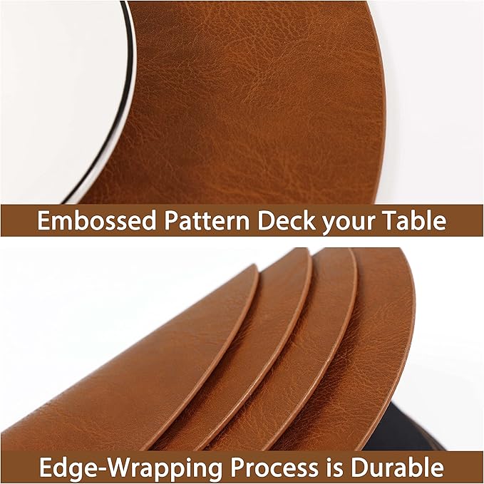 Set of 6 PU Leather Placemats, Waterproof Coffee Coasters, Kitchen Table Mats, Easy to Wipe Off for Dining Round Table