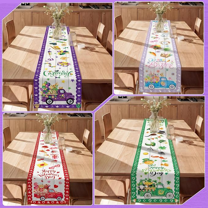 LemonRoad 12 Pcs Holiday Table Runner 72 Inches Seasonal Truck Table Decor - Image 6