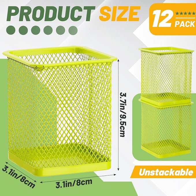 Segarty Pen Cup, 12 Pack Square Light Green Pen Holder - Image 2