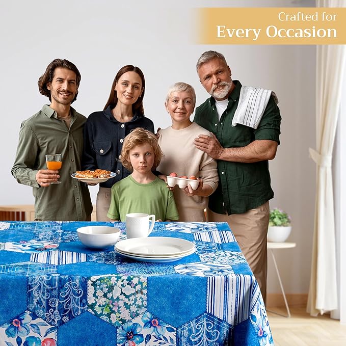 Maison d' Hermine Table Cloth Square Table 100% Cotton 60 x 60 Inches Tablecloth Reusable Decorative for Dining Room Farmhouse Home Valentines Day Decorations Spring Summer - Summer Blues
