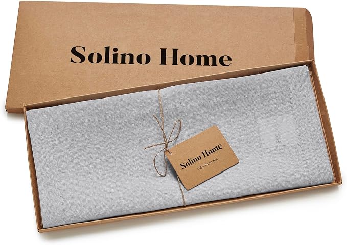 Solino Home 100% Pure Linen Table Runner Grey, Fete 14 x 120 Inch Long | Table - Image 5