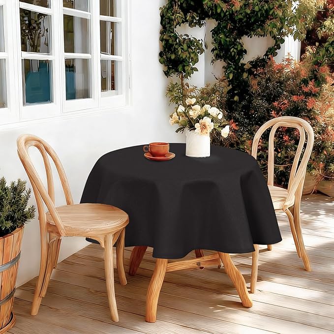 JIUZHEN Round Tablecloth Linen Textured Wrinkle Stain Resistant Farmhouse Table Cloth Decorative Fabric for Kitchen, Dining, Party, Wedding,Outdoor Use,30 Inch Round,Black