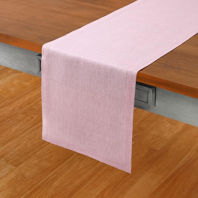 Solino Home Linen Bubblegum Pink Table Runner 120 Inches Long - Athena, 100% Pure Linen 14 x 120 Inch Table Runner for Valentines, Spring, Easter