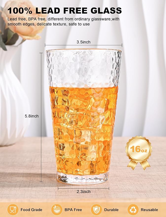 Amyoole Drinking Glasses Set of 8, 16oz Clear Highball Water Glasses | - Image 5
