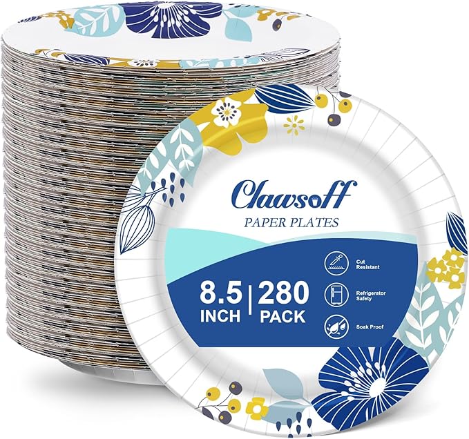 8.5 Inch Paper Plates Bulk 280 Count, Cut Proof Heavy Duty Paper Plates, Soak Proof Dessert Plate, Disposable Dinner Plate for Party, Birthday and Picnic (Flower)