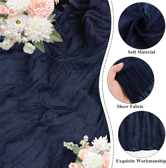 8 Pack Navy Blue Cheesecloth Table Runner 10FT Long Boho Gauze Fabric Table - Image 3