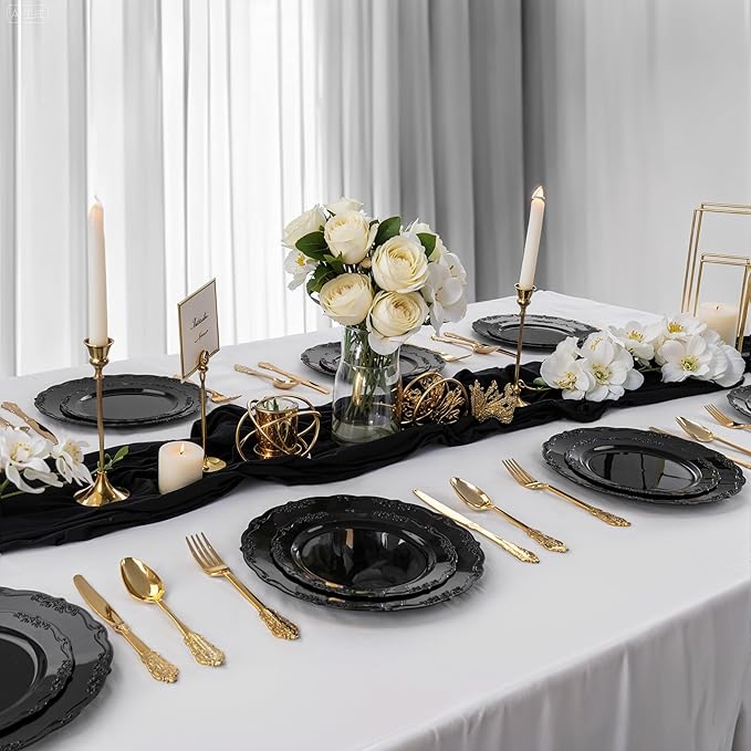 DaYammi 60PCS Black Plastic Plates, Heavy Duty Black Disposable Plates Premium 10inch Dinner Platos Hard Plastic Platos Disposable for Party and Wedding Bridal Shower