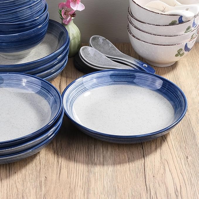 4-Piece Blue Ceramic Dinnerware Set, Plate, Dish, Bowl, Spoon, Japanese Hand-painted Tableware set, A Good Tableware (BS)