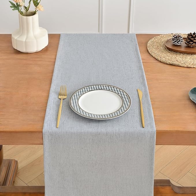 Wracra Linen Table Runner, Burlap Sliver Grey Table Runners 48 Inches Long | - Image 4