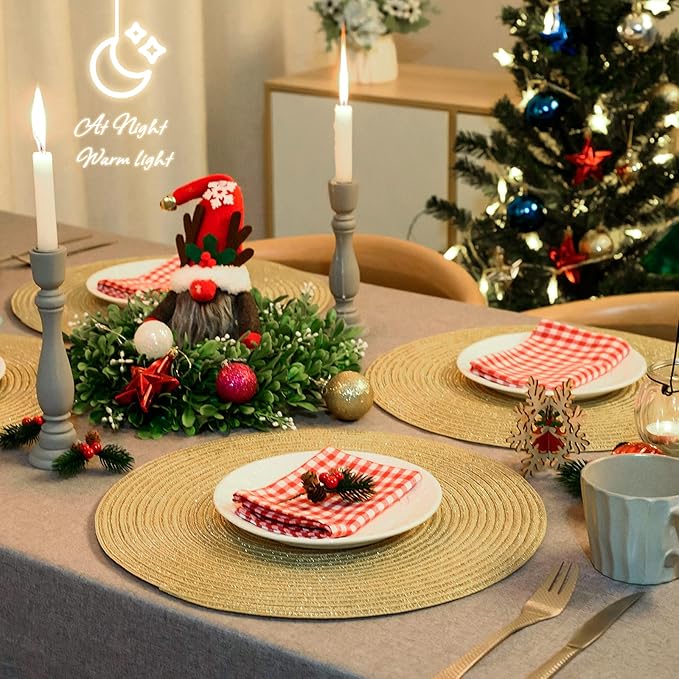 AHHFSMEI Round Braided Placemats 15 Inch Round Table Mats for Dining Tables Natural Woven Heat Resistant Place mats Set of 6 (Gold Shine)
