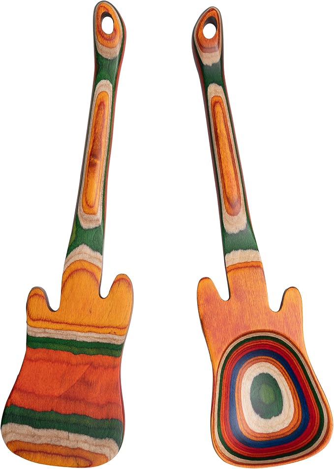 Pakkawood 12 inch Guitar Cooking Spoons and Spatula Set, Long Handle Flat by ZAROCRUS