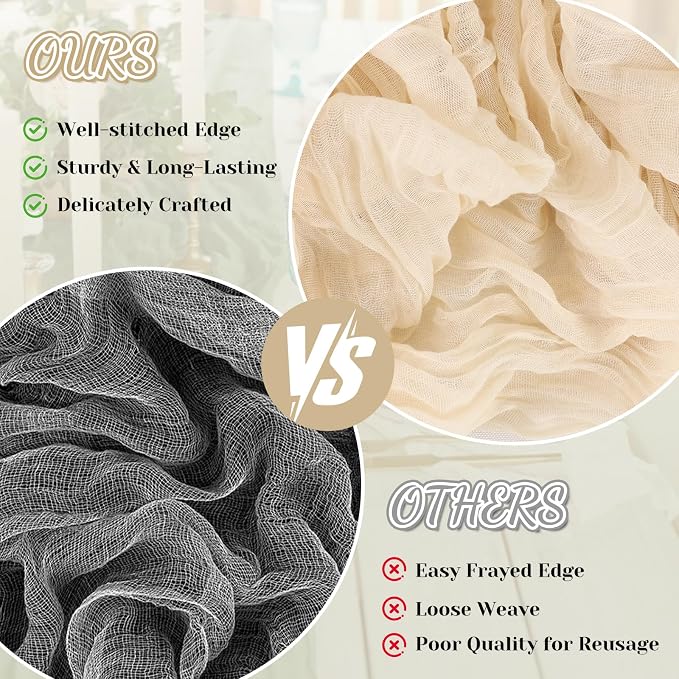 2 Pack Cheesecloth Table Runner, 120 Inch Beige Table Runner - Image 6