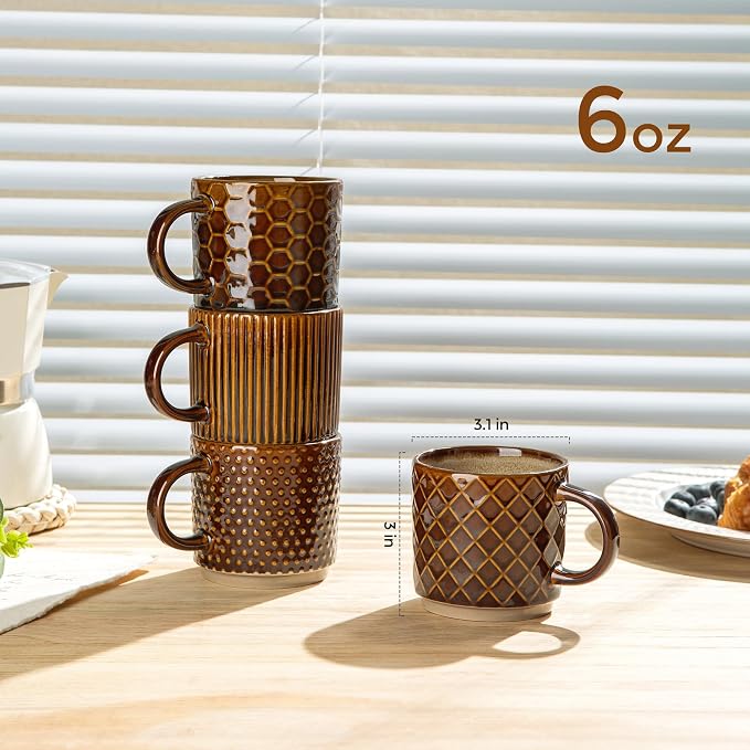 GBhome 6 OZ Stackable Coffee Mugs Set of 4, Ceramic Coffee Cups Set | 4 - Image 2