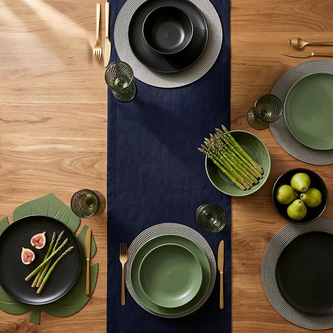 Solino Home 100% Pure Linen Dining Table Runner Navy Woven, Fete 14 x 72 in | - Image 4
