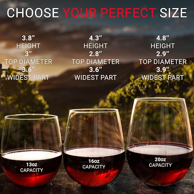 Unbreakable Stemless Plastic Wine Glasses | Reusable | Shatterproof 100% Tritan Plastic | Dishwasher-Safe | BPA-free | Awesome for Indoor & Outdoor | 13 oz, Set of 8