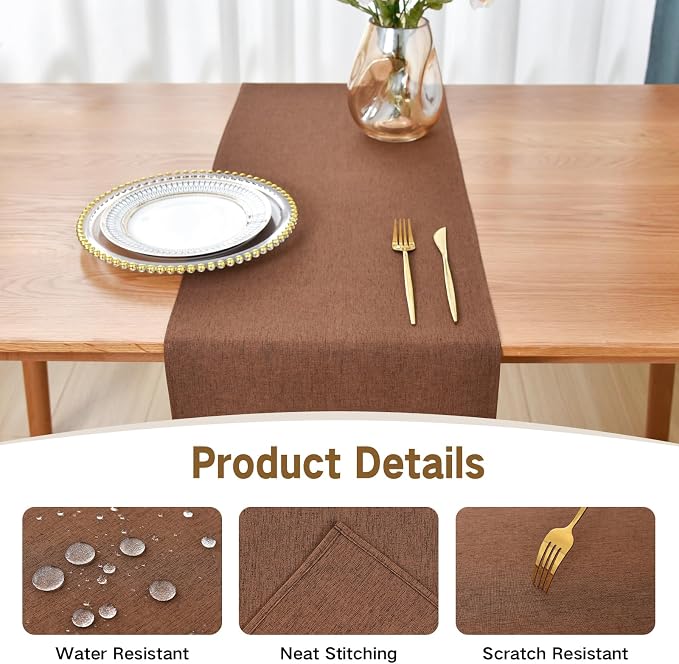 Faux Linen Table Runner Water Resistant 13 x 60 in, Coffee Table Runner - Image 3