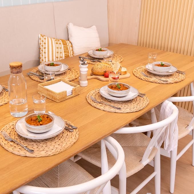 Round Woven Placemats Set of 4, Natural Water Hyacinth Place Mats, Boho Wicker - Image 2