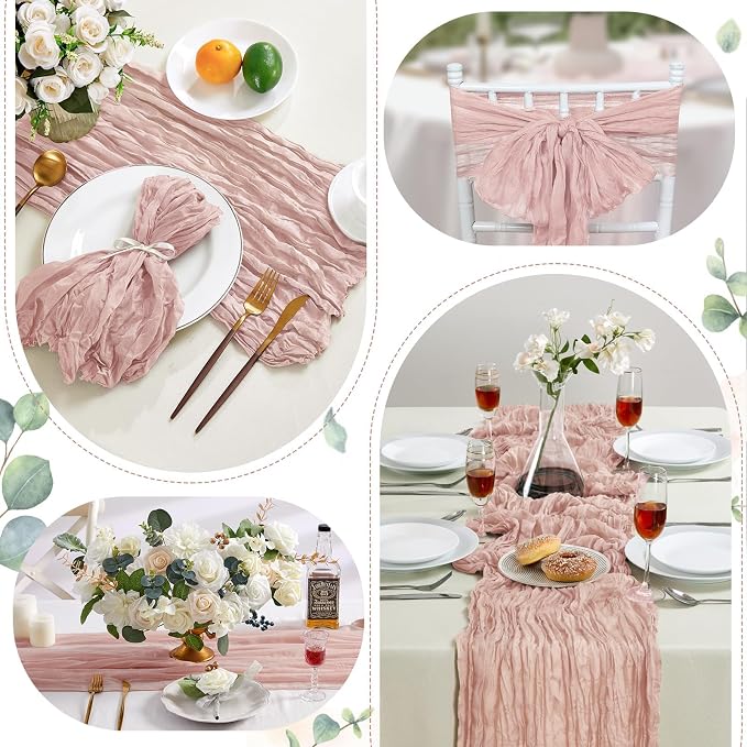 AGIRL Dusty Pink Cheesecloth Table Runner 120in Fall Boho Gauze Home Decor | - Image 6