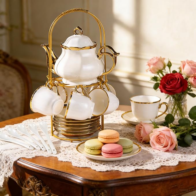 20-Piece Porcelain Tea Sets for Adults, British Style Tea Party Sets for 6 - Image 4
