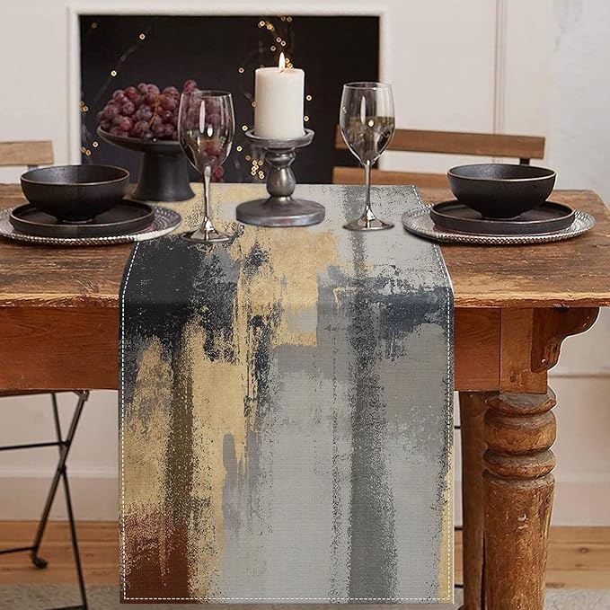 Emvency Table Runner, 13x72 Inch, Abstract Modern Gold | Textured Artistic by Emvency