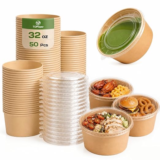 TOPtoper 50 Pcs 32 Oz Large Paper Bowls by TOPtoper