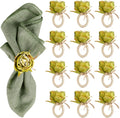 Handcraft Green Flower Napkin Rings Set of 12, Peony Napkin Holder Floral Rings by FEKIDO