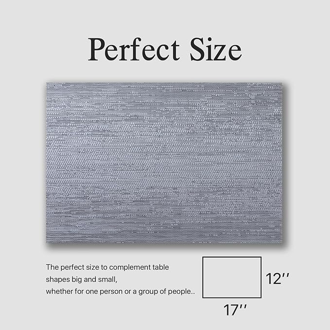Placemats Set of 6 - Easy Clean Woven Vinyl Placemat for Dining Table, Indoor/Outdoor Place Mats, Washable PVC Table Mats（Gray）