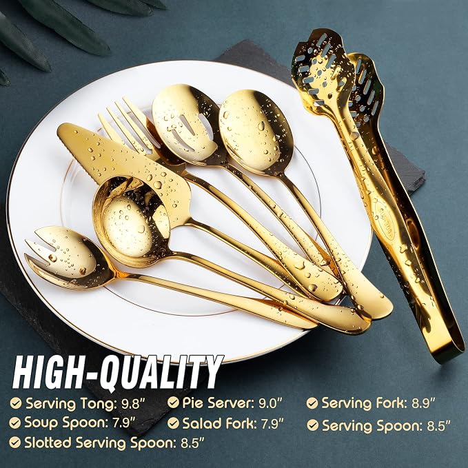 Gold Serving Utensils, OGORI 10-Piece Polished Stainless Steel Gold Serving - Image 7
