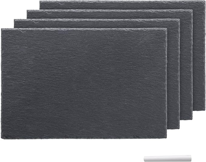 Navaris Natural Slate Serving Plates - Set of 4 Place Mat Serving Trays - Medium Rectangular Stone Table Mat Serving Platter Tiles - 11.8" x 7.8"