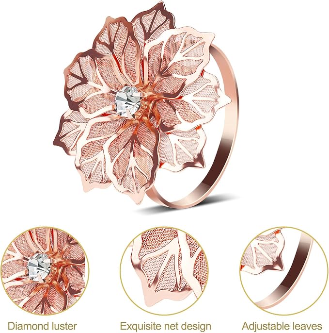 KPOSIYA Hollow Out Flower Napkin Ring Holder Metal Napkin Rings Set of 20 - Image 4