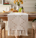 Boho Table Runner 13 x 108 Inch Long Natural Cotton Woven Runner by Caflife