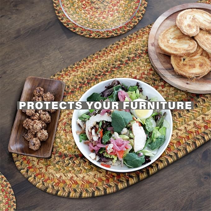 Homespice Kingston Jute Braided Placemats, Warm Country Decor, Set of 4, Multicolor 13x19 Oval Table Mats - Vibrant Colors, Durable, Easy to Clean and Protects Furniture